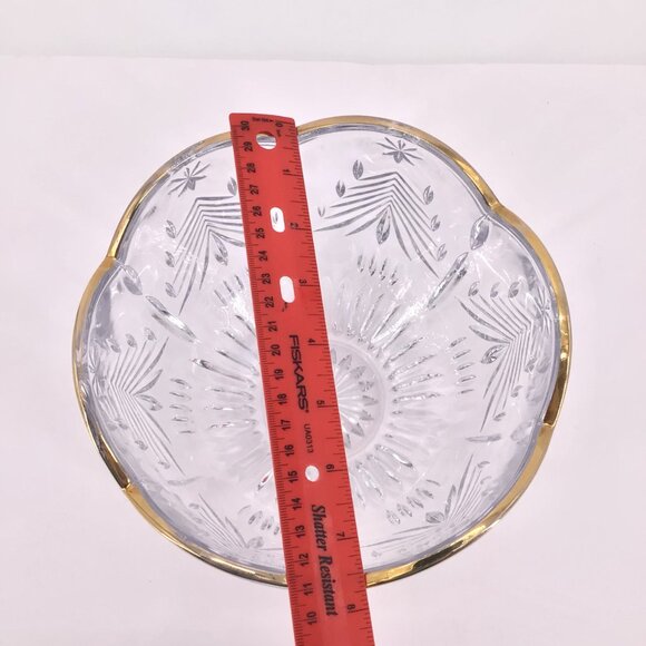 Mikasa Christmas Tree & Star Holiday Crystal Bowl Scalloped Gilt Edges Hexagon - Picture 6 of 10